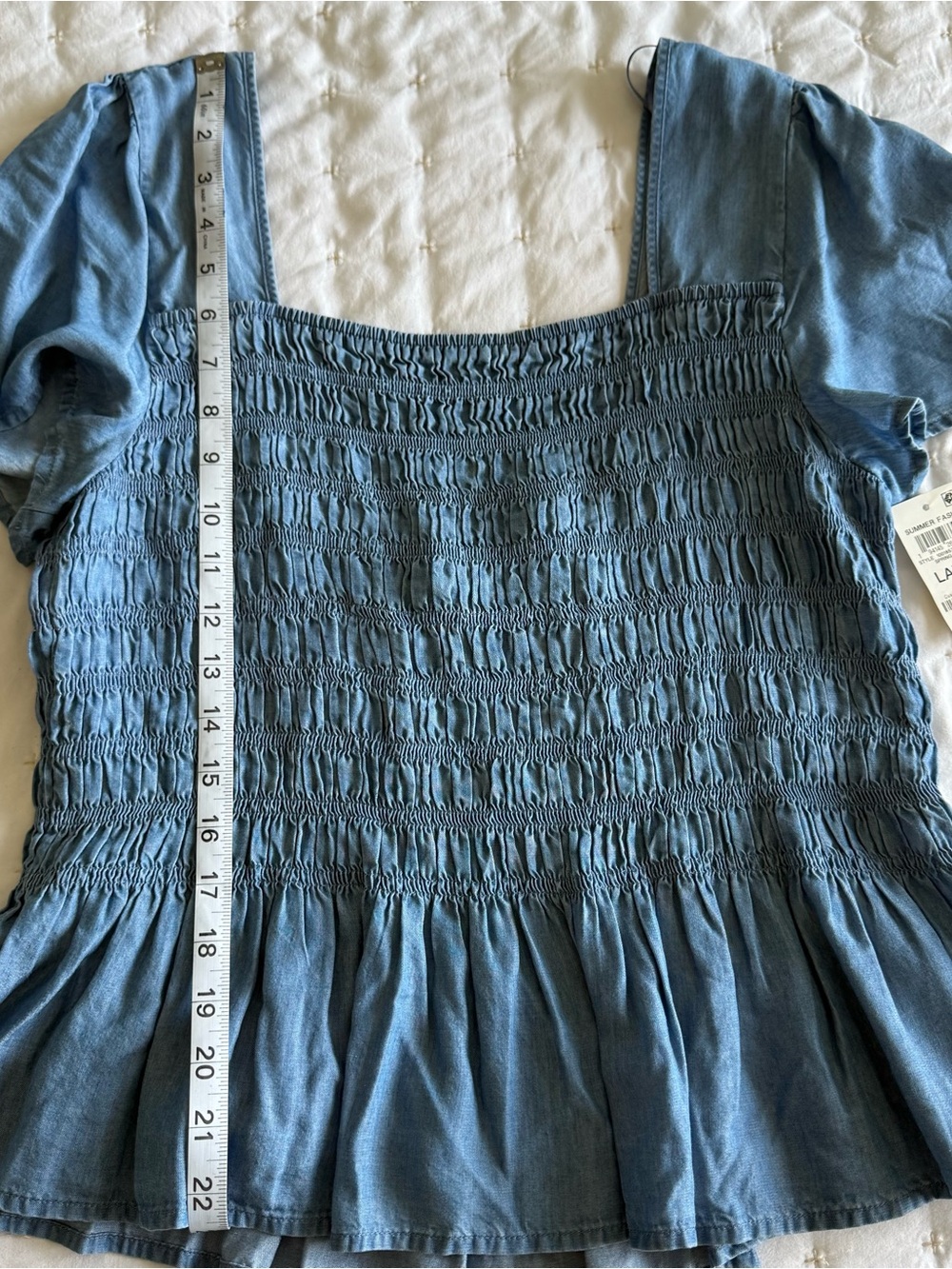 On 34th St-Blue Smocked Square Neck Top